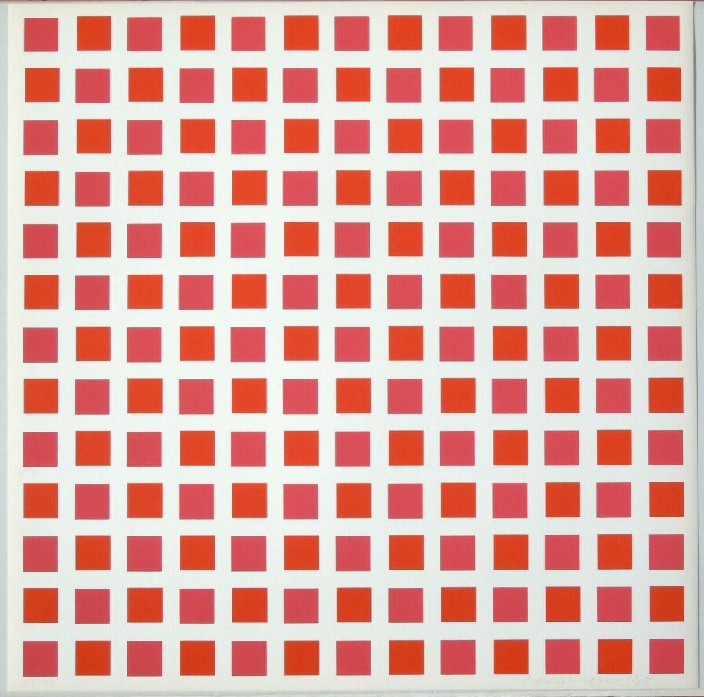 Siebdruck Morellet - 1 carré rouge 1 carré orange