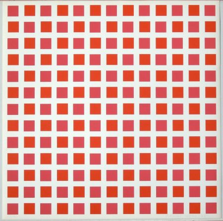 Siebdruck Morellet - 1 carré rouge 1 carré orange