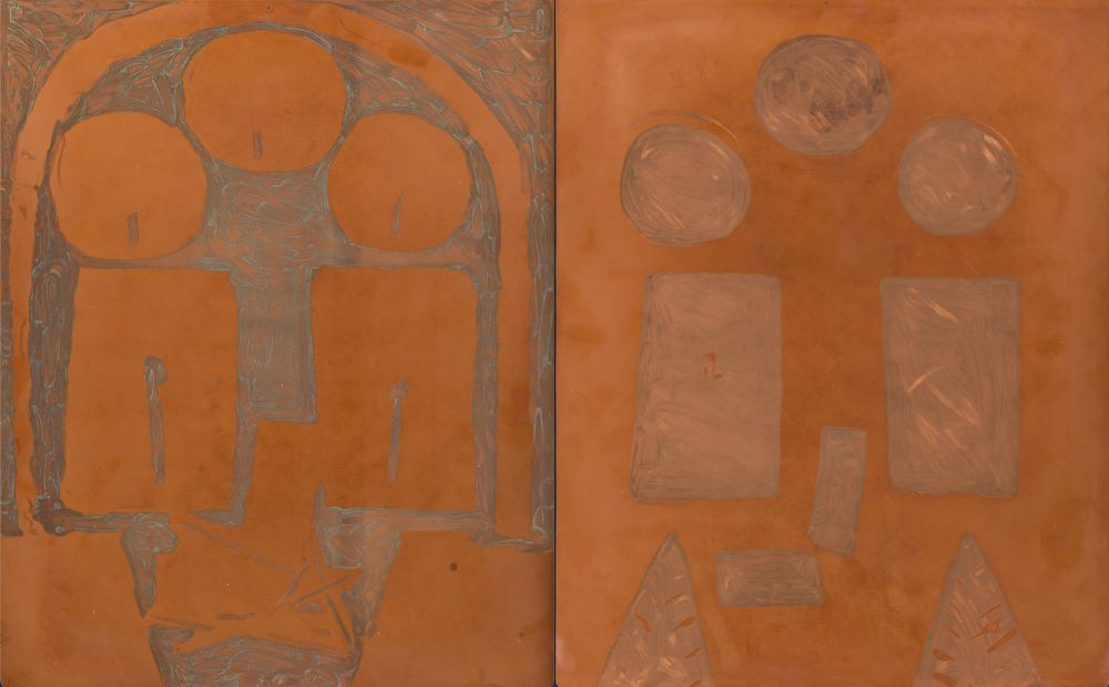 Radierung Und Aquatinta Picasso - 2 Original copper plates & printers proof for Pablo Picasso- La Californie (Interieur Rouge)
