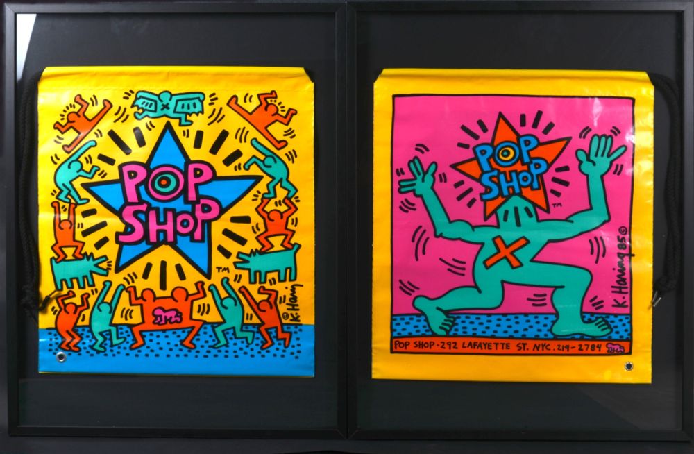 Siebdruck Haring - 2 Pop shop Bag, 1986 - Framed