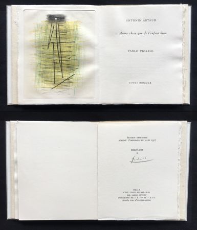 Illustriertes Buch Picasso - A. Artaud: AUTRE CHOSE QUE DE L'ENFANT BEAU. Célèbre gravure originale en couleurs (1957).