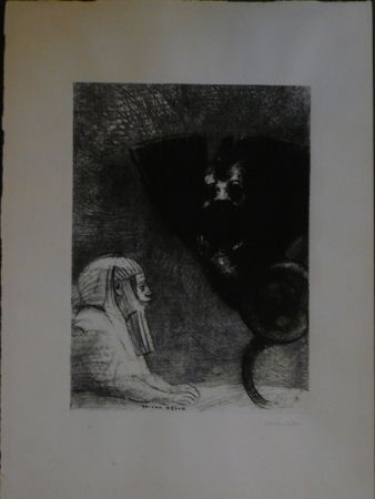 Lithographie Redon - A Gustave Flaubert,le sphinx