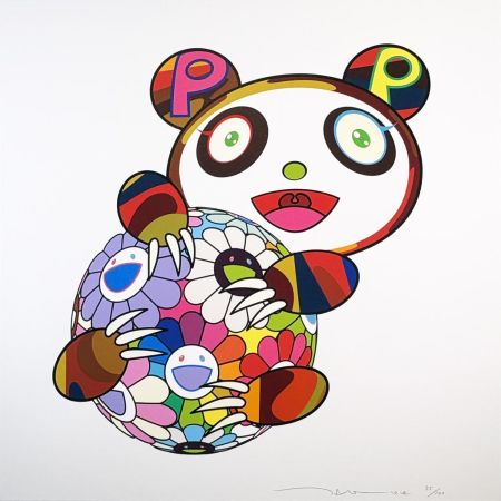 Siebdruck Murakami - A Panda Cub Hugging a Ball of Flowers