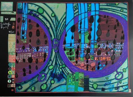 Siebdruck Hundertwasser - A RAINY DAY ON THE REGENTAG