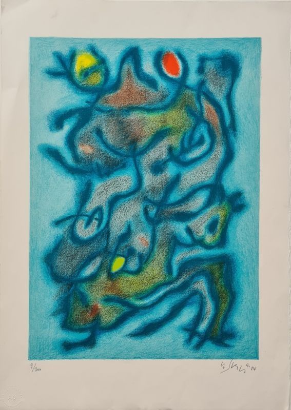 Lithographie Singier - Abstraction bleue 