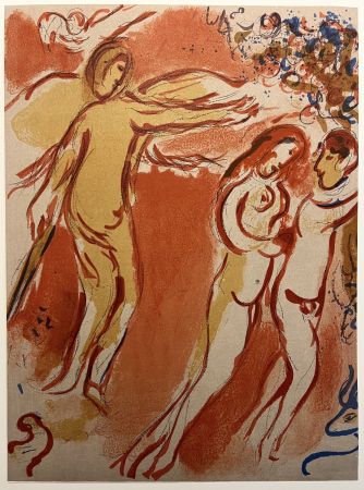 Lithographie Chagall - ADAM ET ÈVE CHASSÉS DU PARADIS TERRESTRE (Dessins pour la Bible, 1960)