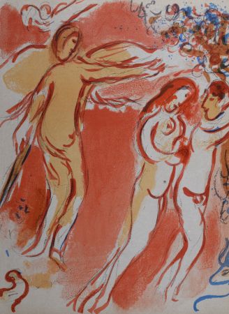 Lithographie Chagall - Adam et Ève chassés du Paradis Terrestre, 1960