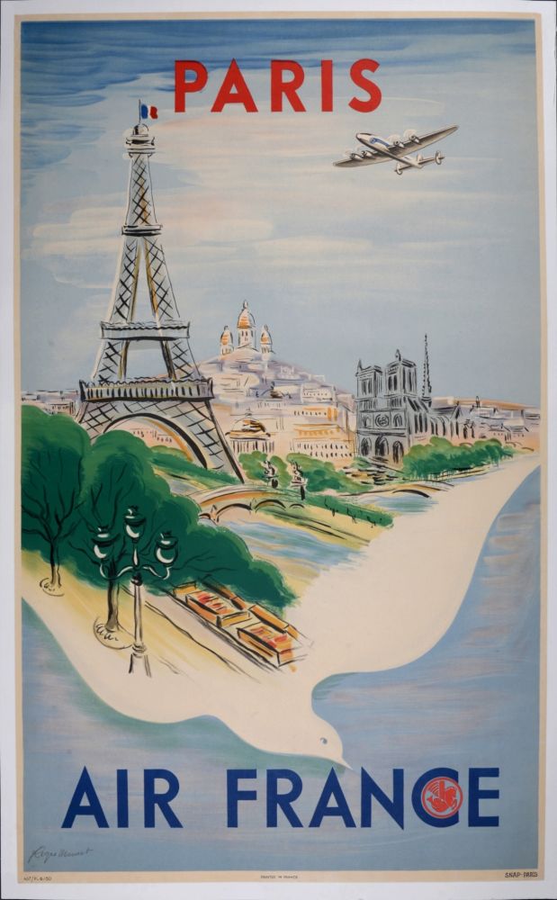 Lithographie Manset - Air France Paris, vers 1950 - Hand-signed