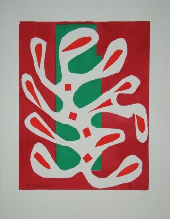 Pochoir Matisse - Algue blanche sur fond rouge et vert