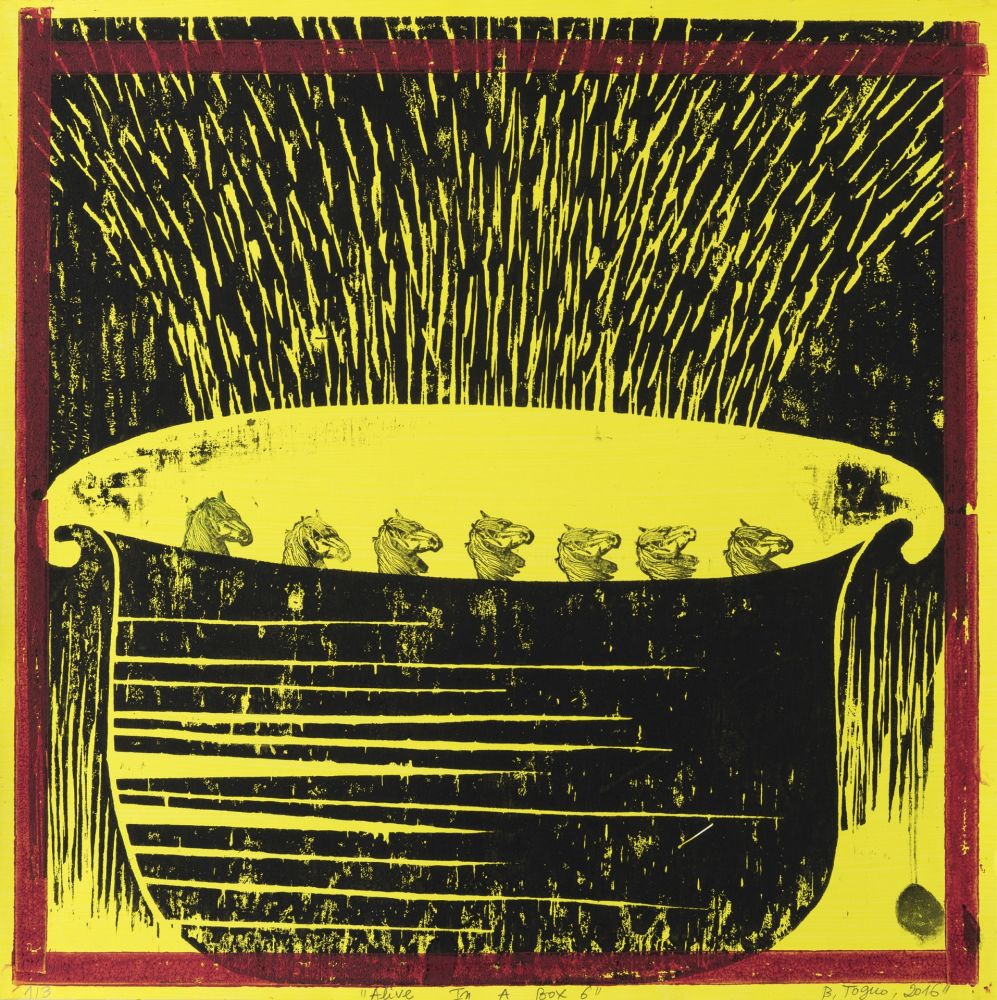 Holzschnitt Toguo - Alive in a box 6