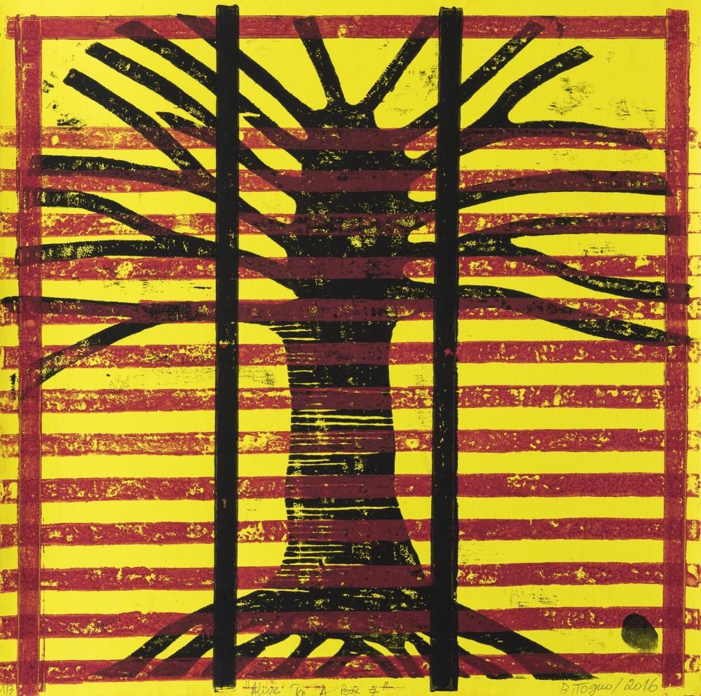 Holzschnitt Toguo - Alive in a box 7