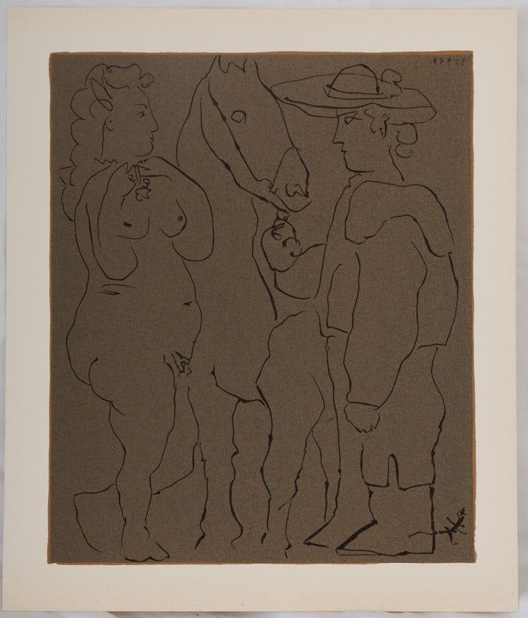 Linolschnitt Picasso - Amoureux et cheval