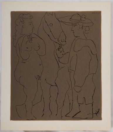 Linolschnitt Picasso - Amoureux et cheval
