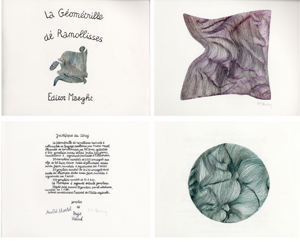 Illustriertes Buch Bury - André MARTEL : LA GÉOMÉTRILLE DÉ RAMOLLISSES. Textures paralloïdes d'André Martel vec dé mollimages de Pol Bury (1975)