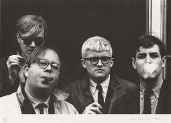 Fotografie Hopper - Andy Warhol, Henry Geldzahler, David Hockney and Jeff Goodman