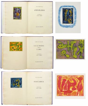 Illustriertes Buch Miró - ANTI-PLATON - LA LUMIÈRE DE LA LAME - SACCADES. 3 volumes. 24 EAUX-FORTES AVEC SUITE COMPLÈTE (1962).
