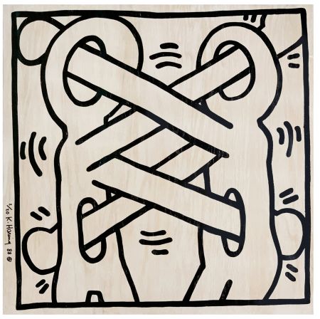 Siebdruck Haring - Art Attack on Aids is a Screenprint on Plywood