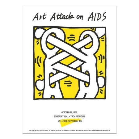 Siebdruck Haring - Art Attack on Aids Vintage Poster