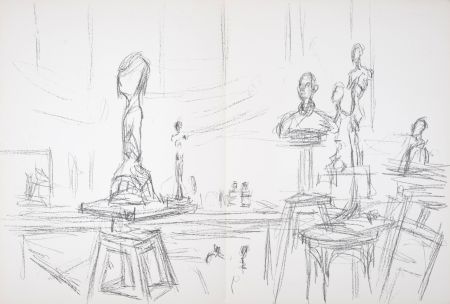 Lithographie Giacometti - Atelier et sculptures, 1961