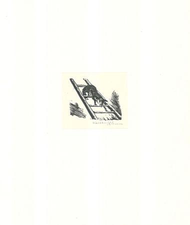Holzschnitt Klemm - Auf der Leiter
