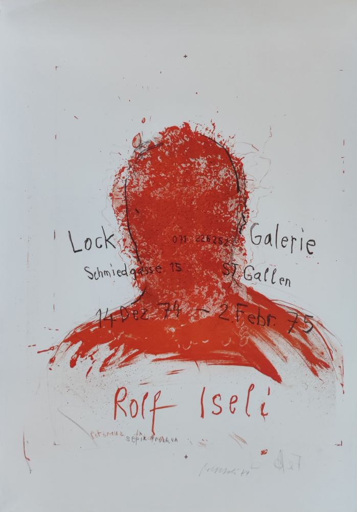 Lithographie Iseli - Ausstellungsplakat Lock Galerie, St. Gallen, 14.12.1974-2.2.1975.