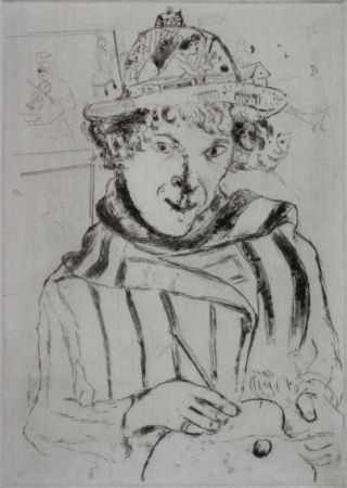 Kaltnadelradierung Chagall - Autoportrait au Chapeau Orné