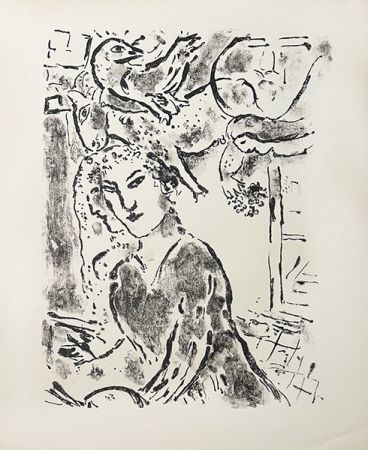 Lithographie Chagall - Autoportrait à la fenêtre