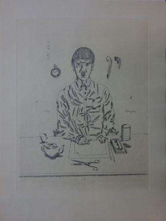 Stich Foujita - Autoportrait à la table de travail