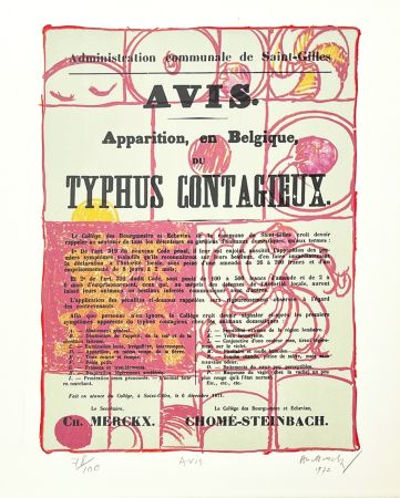 Lithographie Alechinsky - Avis de typhus