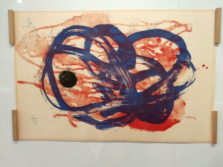 Lithographie Miró - Azul sobre aguada roja