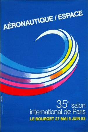 Lithographie Auriac - Aéronautique Espace  Salon du  Bourget