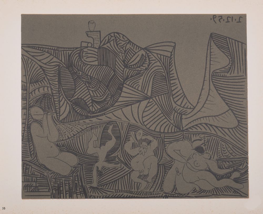 Linolschnitt Picasso (After) - Bacchanale au hibou, 1962