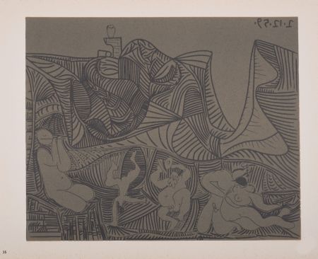 Linolschnitt Picasso (After) - Bacchanale au hibou, 1962