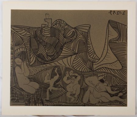 Linolschnitt Picasso - Bacchanale : Danse de nuit au hibou