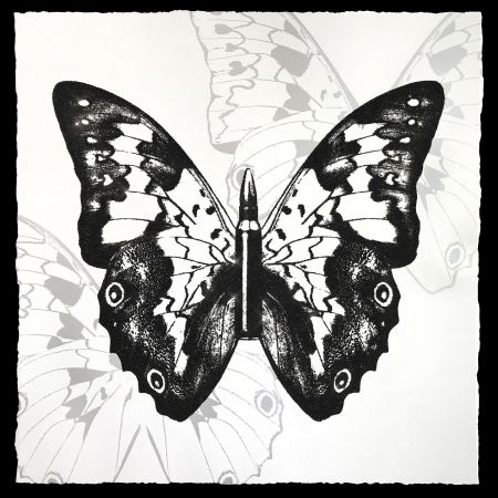 Siebdruck Robierb - Black Butterfly on White
