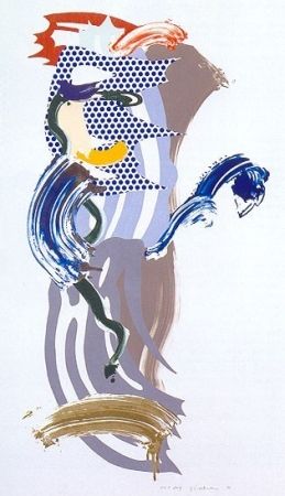 Siebdruck Lichtenstein - Blue Face, Brushstoke Figure Series