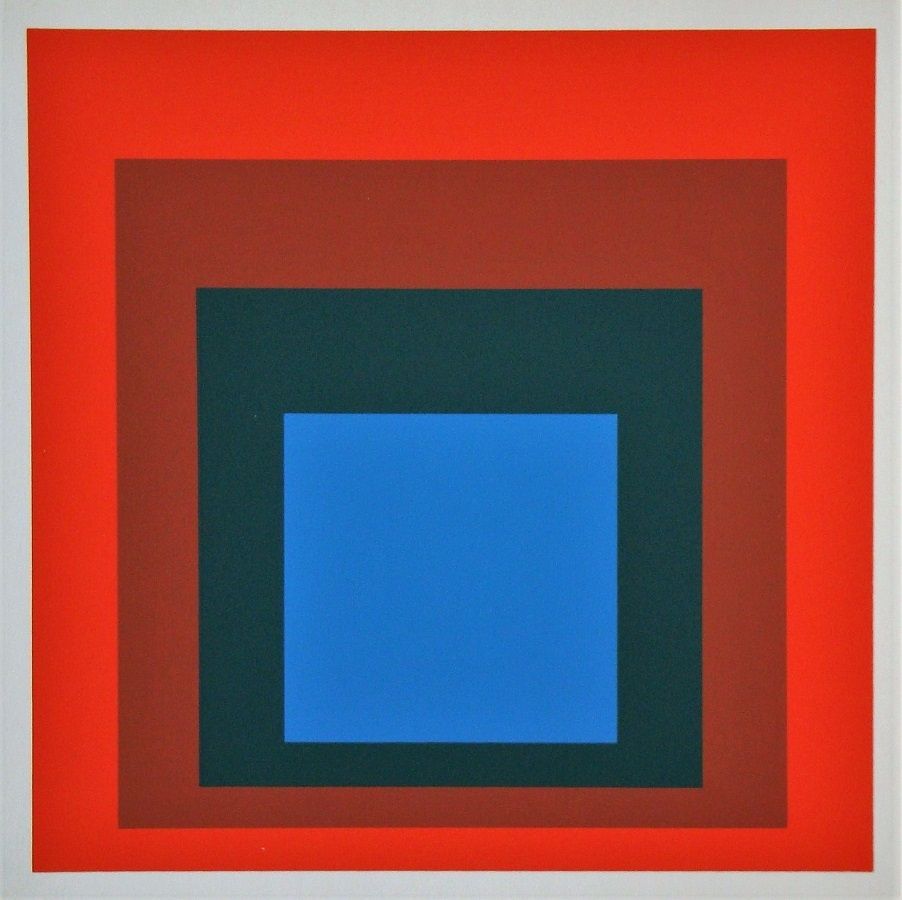 Siebdruck Albers - Blue+darkgreen with 2 reds, 1955