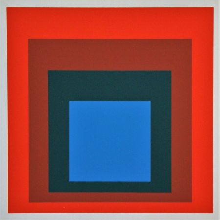 Siebdruck Albers - Blue+darkgreen with 2 reds, 1955