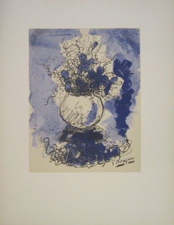 Lithographie Braque - Bouquet de fleurs à l’aquarelle