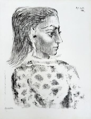 Lithographie Picasso - Buste au corsage à carreaux