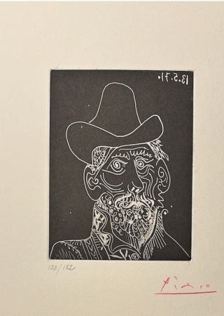 Aquatinta Picasso - Buste d' buste Barbu au chapeau 