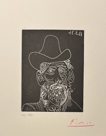 Aquatinta Picasso - Buste d' Homme Barbu au Chapeau