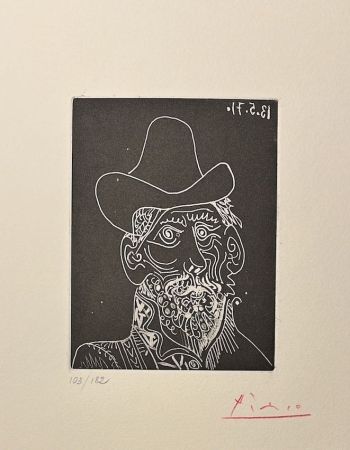 Aquatinta Picasso - Buste d' homme barbu au chapeau