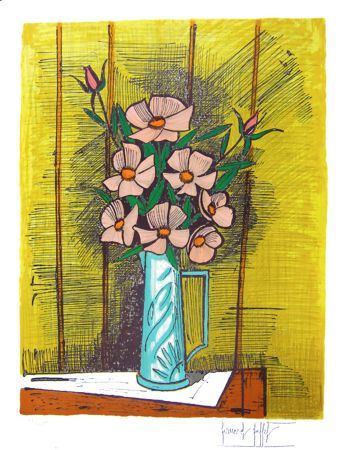 Lithographie Buffet - Camelias et Roses, 1982 