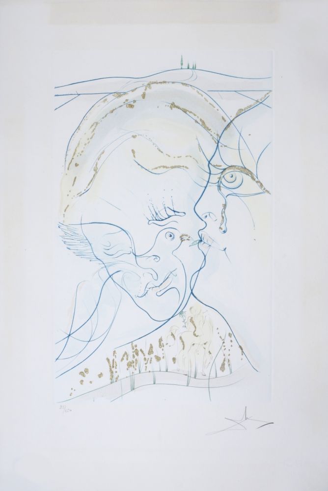Stich Dali - Cantique des Cantiques : Les Yeux de colombe de la Mariée, 1971 - Hand-signed