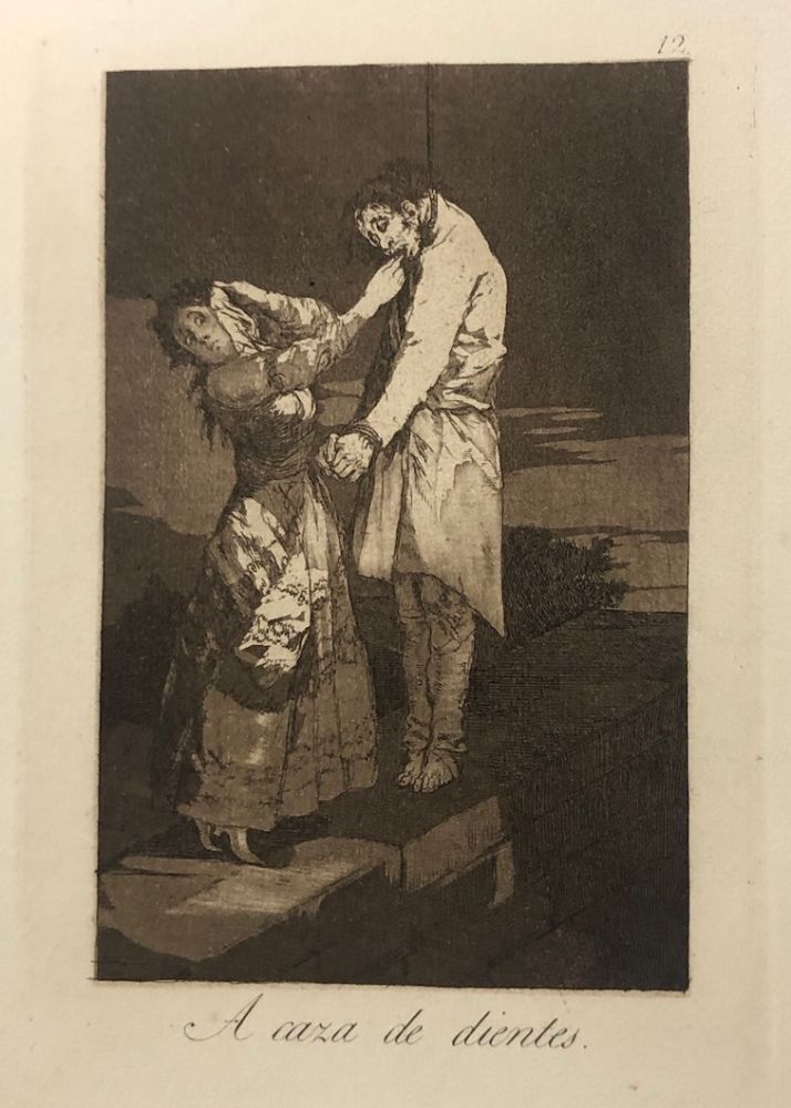 Radierung Goya - Capricho 12 . A caza de los dientes