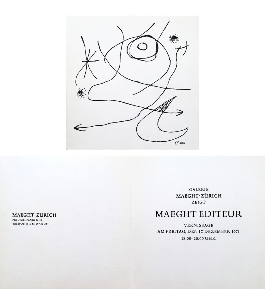 Keine Technische Miró - Carton d'invitation pour une exposition Miró à la Galerie Maeght-Zürich. 1971.