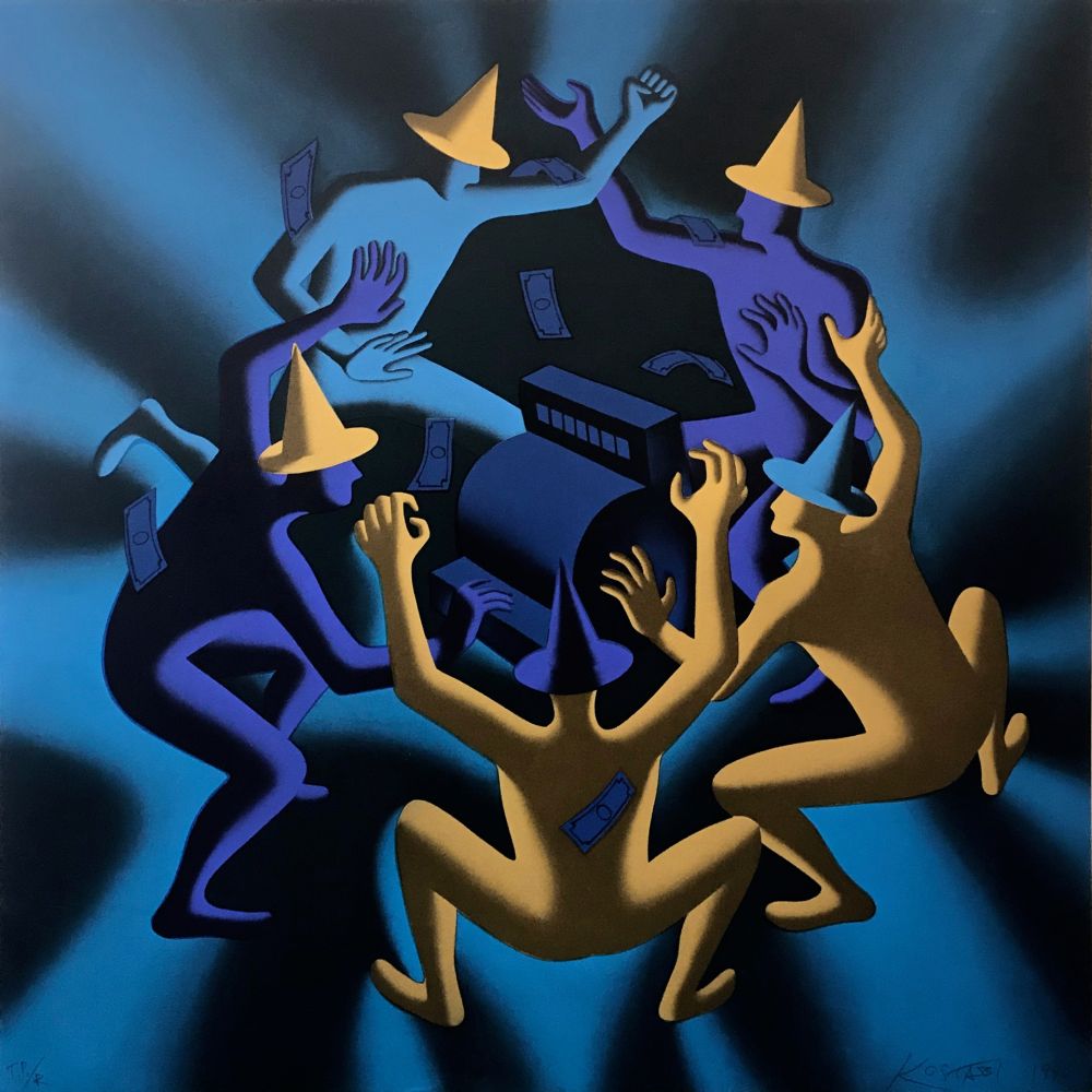 Siebdruck Kostabi - CASH DANCE (BLUE)