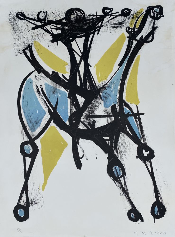 Lithographie Marini - Cavalier et Cheval, Jeune et Blue, 1952