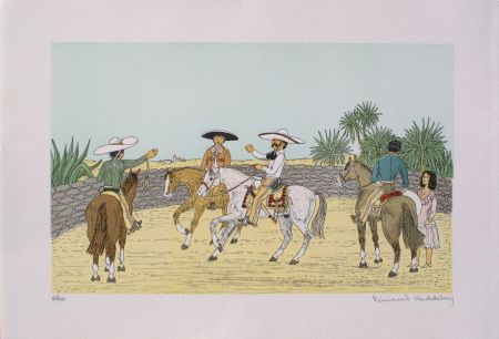 Lithographie Haddelsey - Cavaliers mexicains